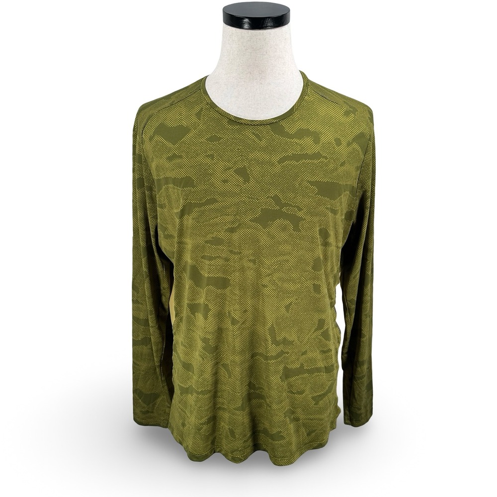 Lululemon Mens Metal‎ Vent Tech 2.0 Long Sleeve Shirt Camo Olive Green Tan Large
